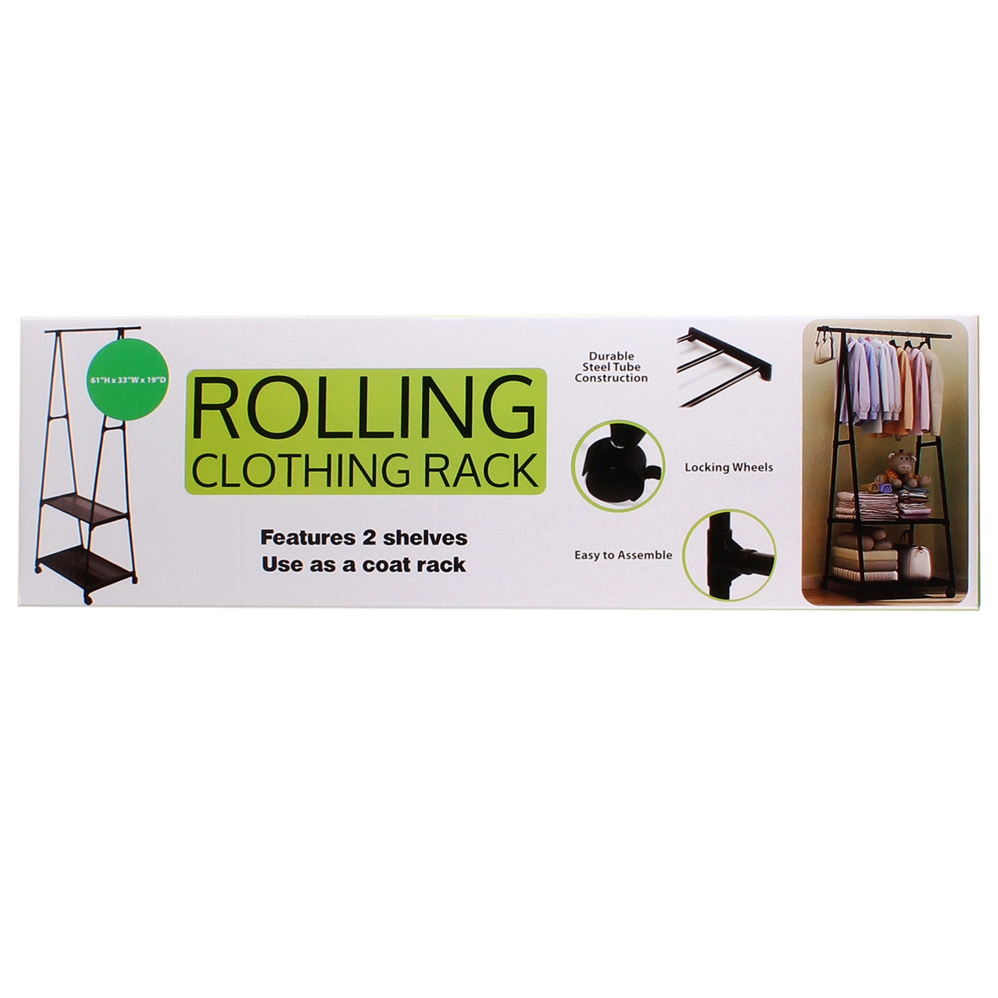 ''60'''' Tall Rolling CLOTHING Rack with 2 Bottom Organizing Shelves - Qty 2''