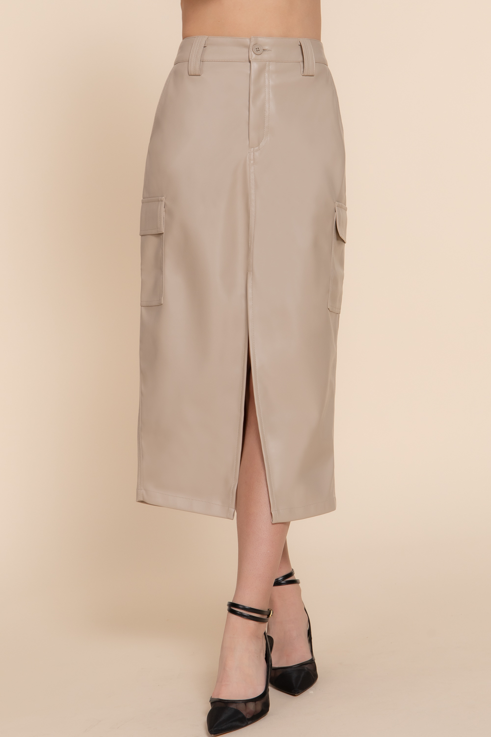 Faux LEATHER midi cargo skirt-id.cc58912a